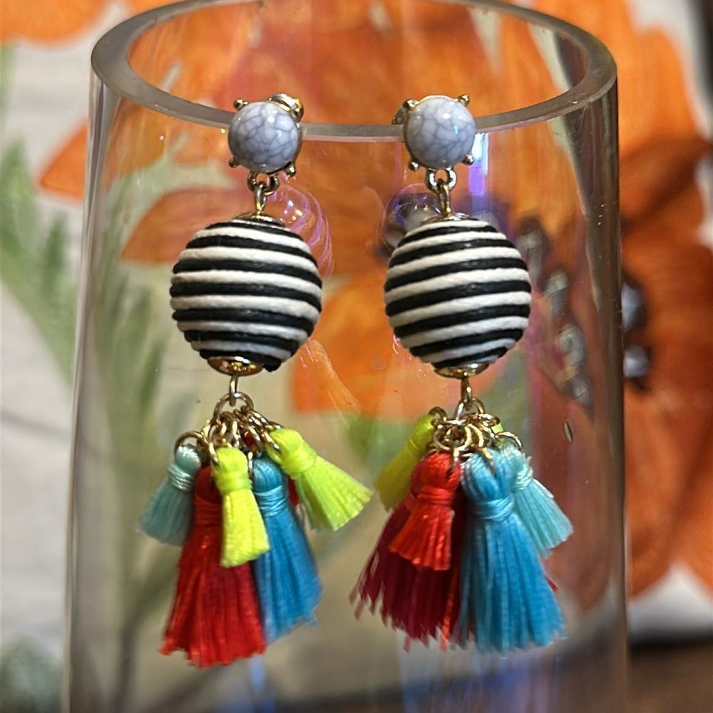 BAUBLEBAR PARTY EARRINGS TASSELS FRINGE DANGLE PIÑATA STRIPES VIBRANT COLORFUL